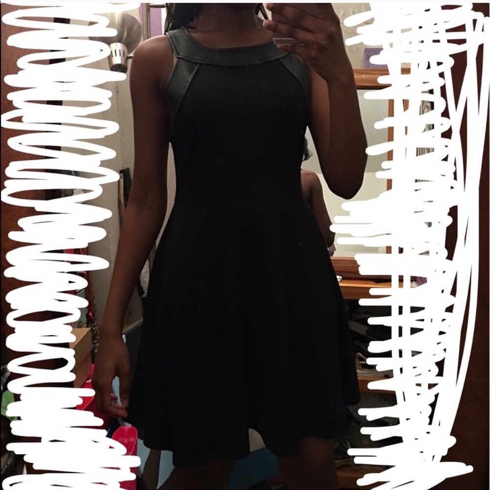 Faux Leather Trim, Black Dress